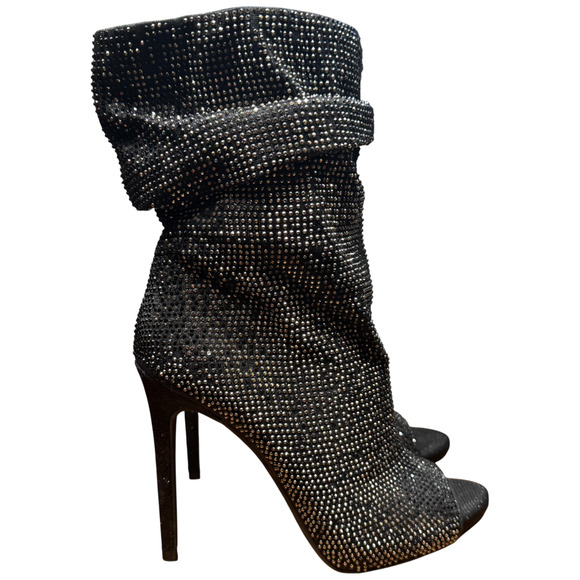 JESSICA SIMPSON Rinnah Women 37/US6.5M Rhinestone Open Toe Slouchy Booties NYE - Picture 2 of 14